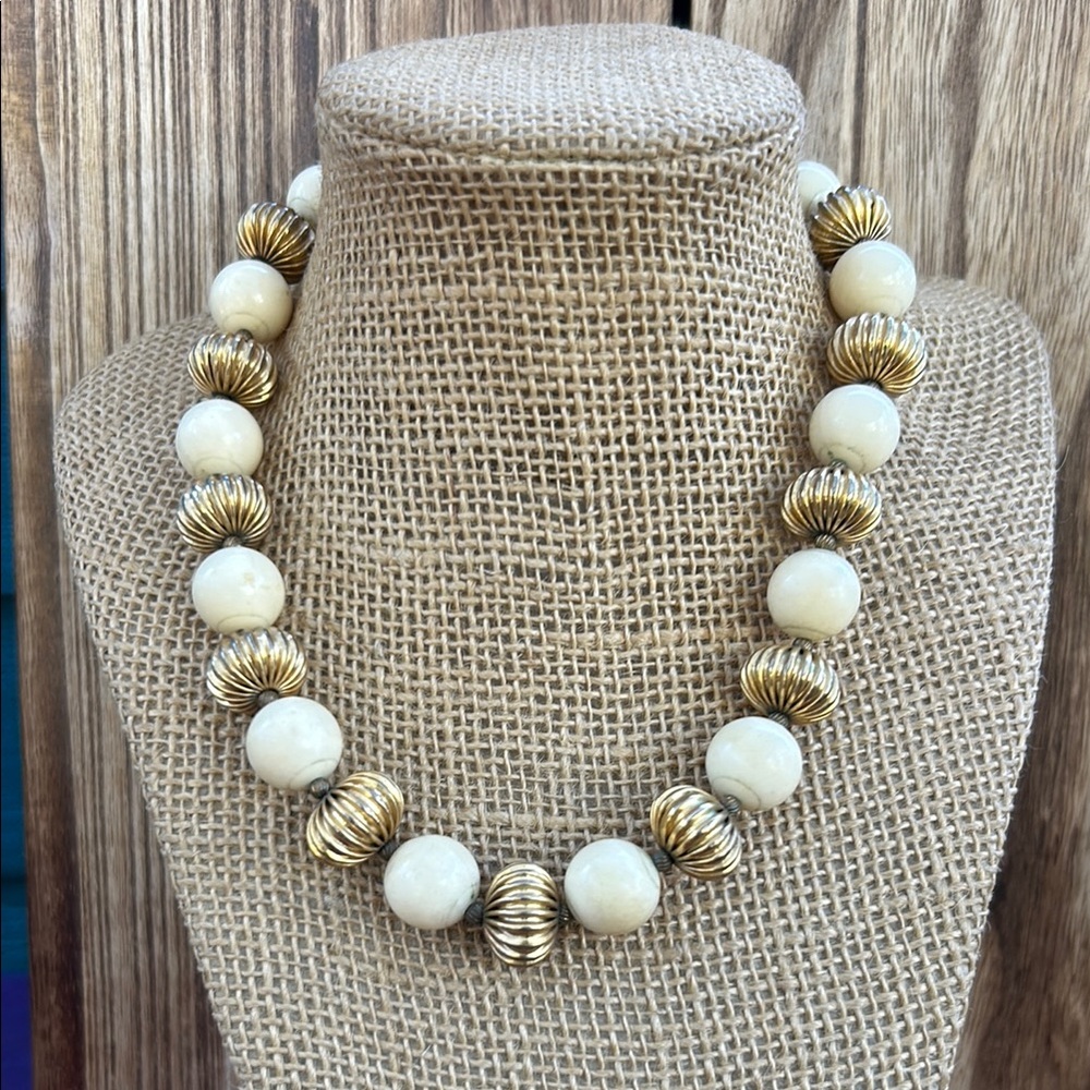 Vintage Gold and Cream Beaded Necklace